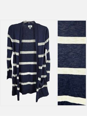Old Navy Navy and White Striped Open Cardigan